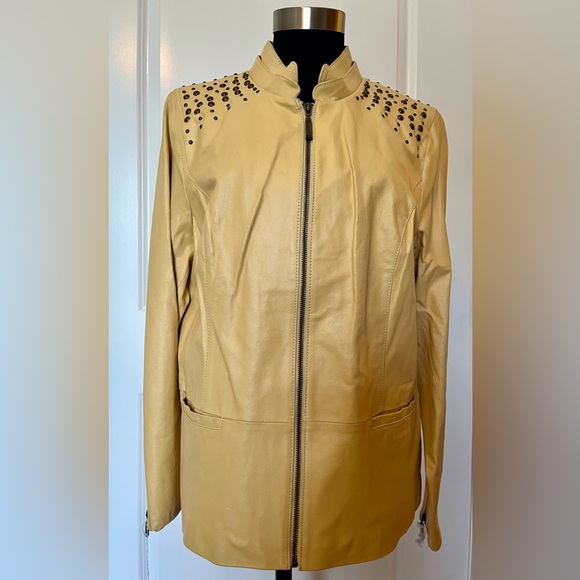 Studded Beige Leather Jacket - Picture 2 of 11